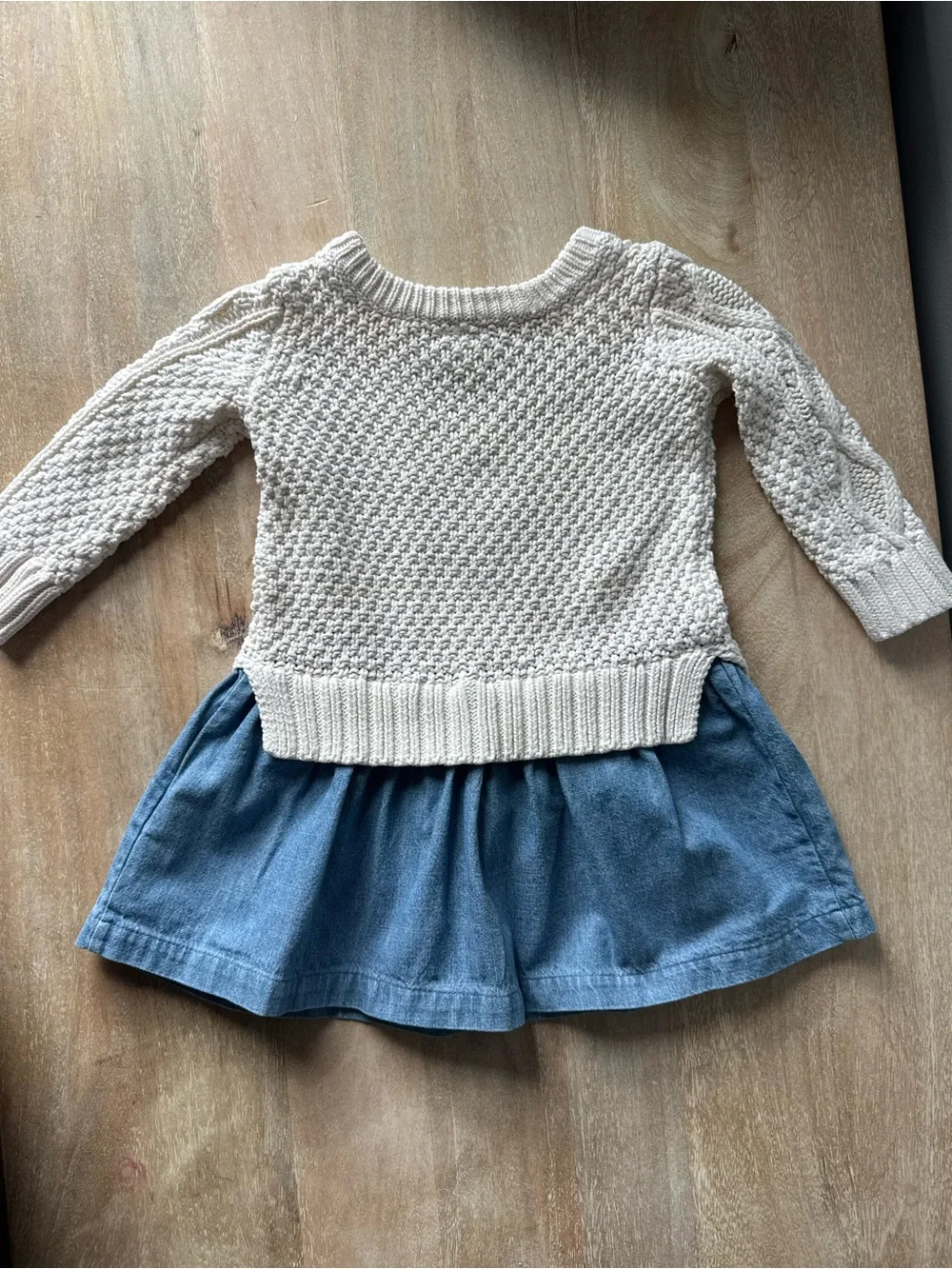 Baby GAP Cream Cable Knit Sweater Top with Blue Skirt